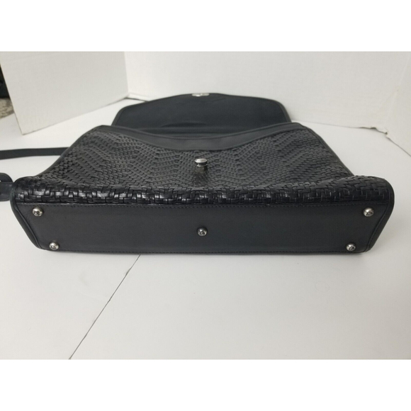 Brighton briefcase Shoulder bag black woven leather Croc embossed turn lock - Picture 9 of 12